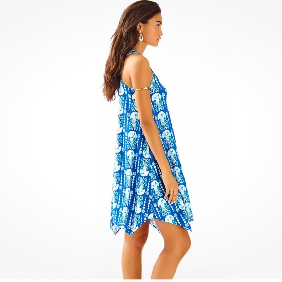 Lilly Pulitzer Melle Dress Indigo Blue Get In Line Octopus Print - L - Picture 3 of 12